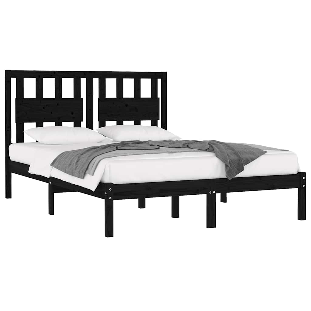 Okvir za krevet od masivne borovine crni 140 x 190 cm