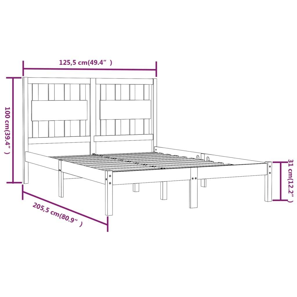 Okvir za krevet od masivne borovine bijeli 120 x 200 cm