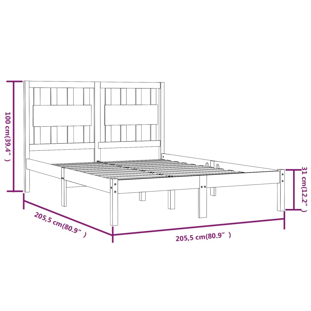 Okvir za krevet od masivne borovine sivi 200 x 200 cm