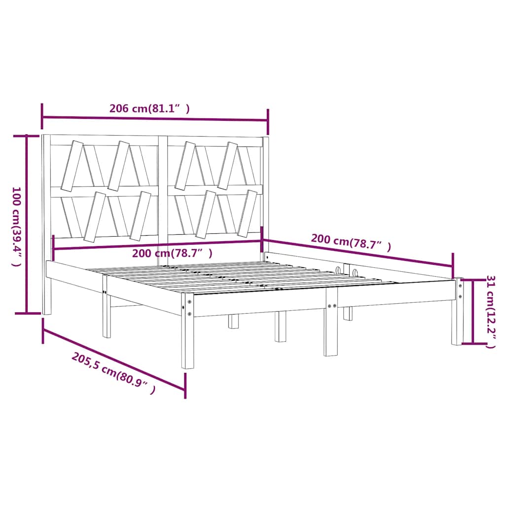 Okvir za krevet od masivne borovine sivi 200 x 200 cm