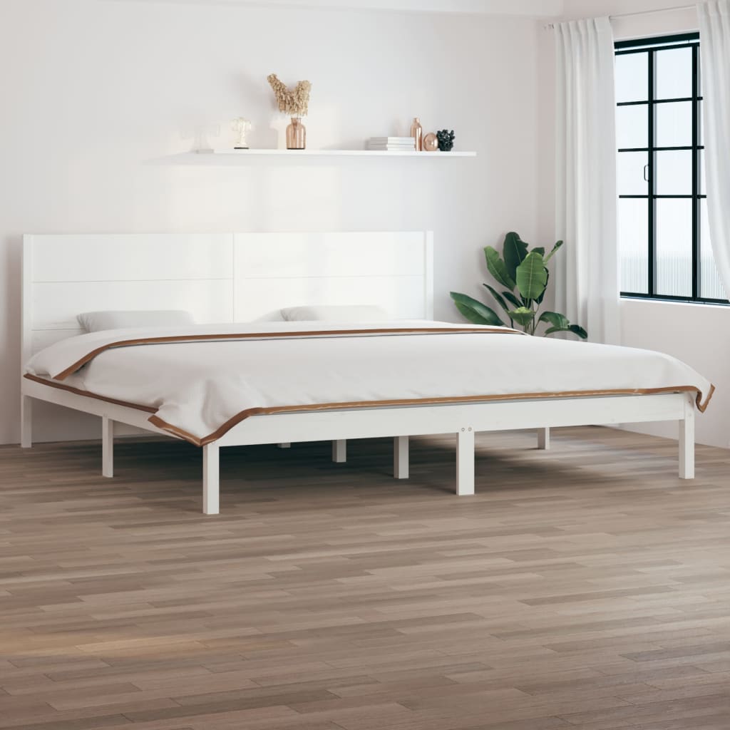 Okvir za krevet od masivnog drva bijeli 180 x 200 cm veliki