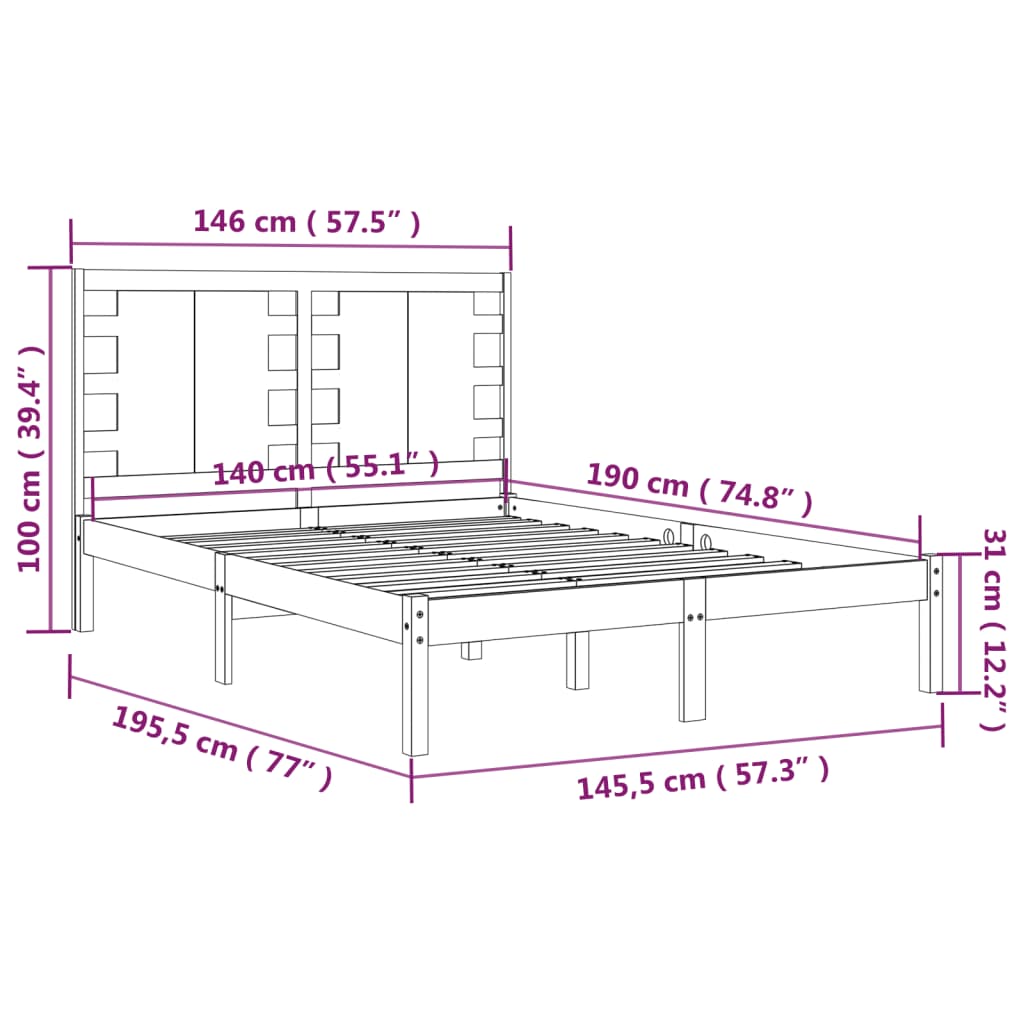 Okvir za krevet od masivne borovine crni 140 x 190 cm