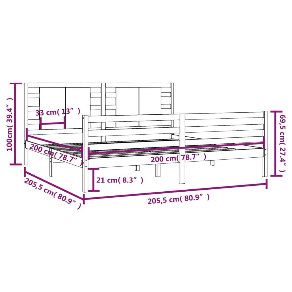 Okvir za krevet od masivne borovine sivi 200 x 200 cm