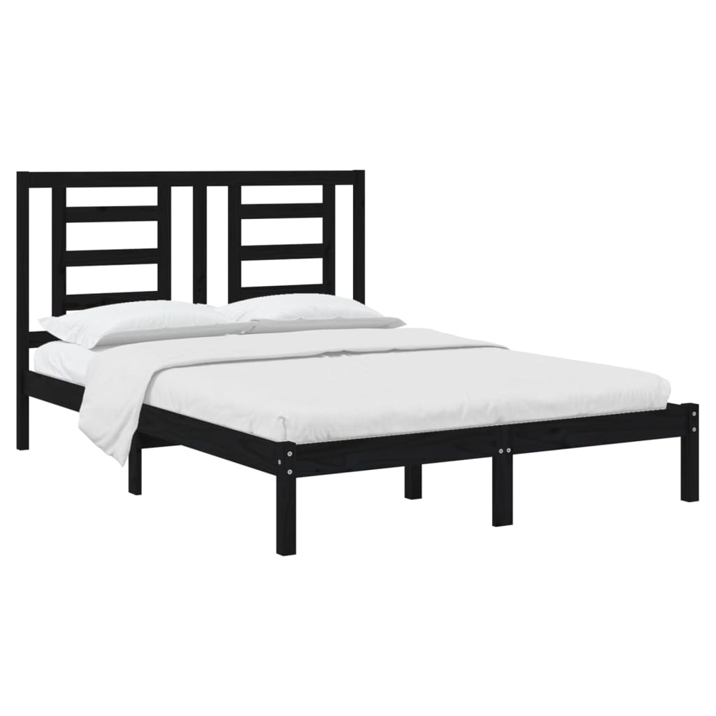 Okvir za krevet od masivne borovine crni 140 x 190 cm