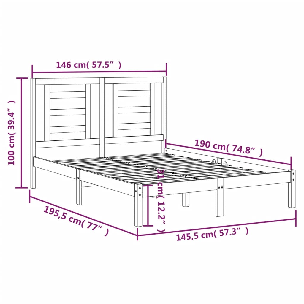 Okvir za krevet od masivne borovine crni 140 x 190 cm