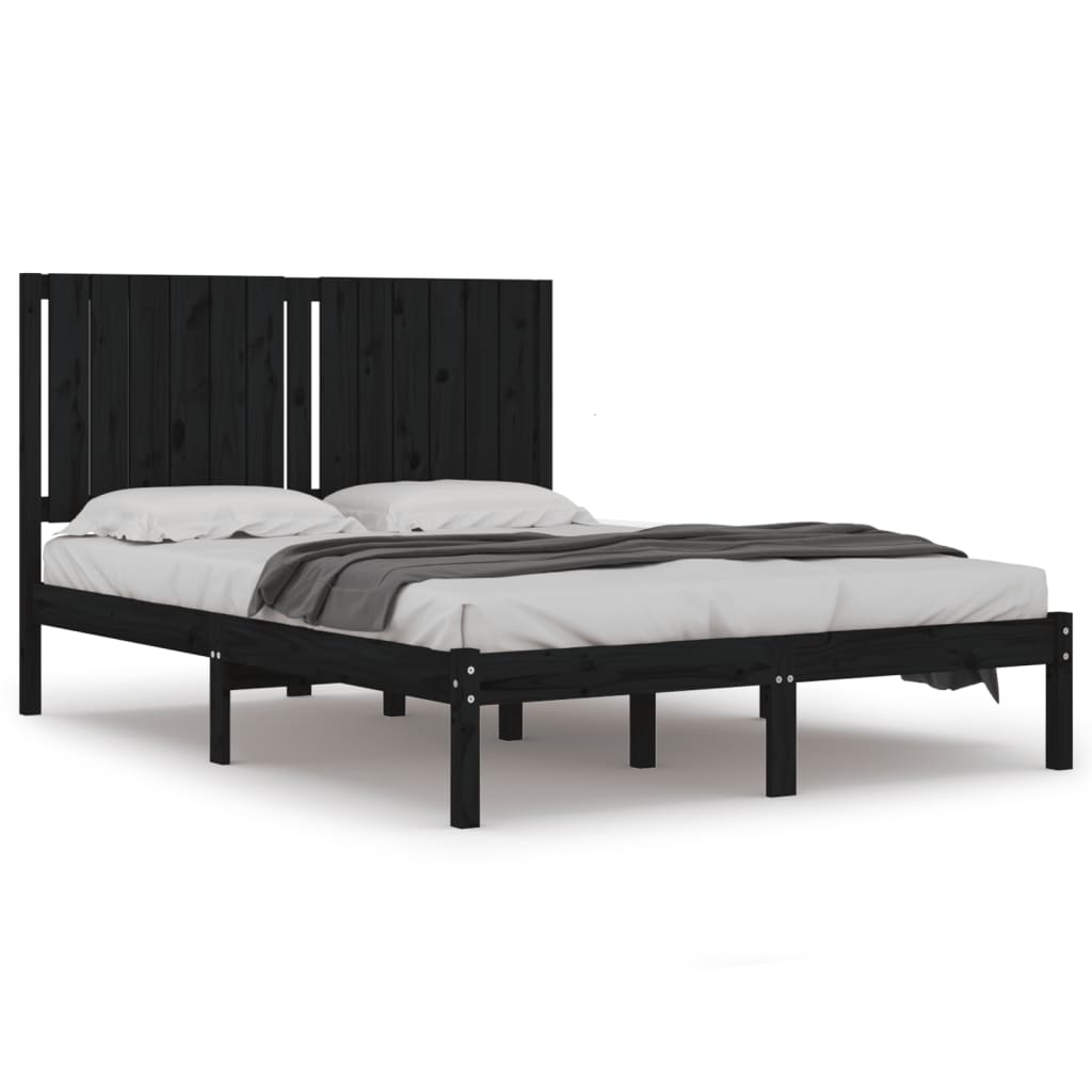 Okvir za krevet od masivne borovine crni 140 x 190 cm