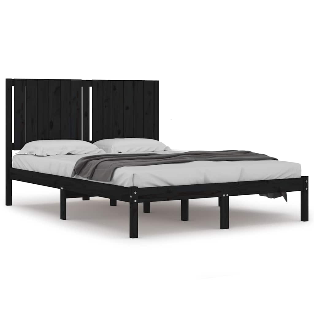 Okvir za krevet od masivne borovine crni 140 x 190 cm