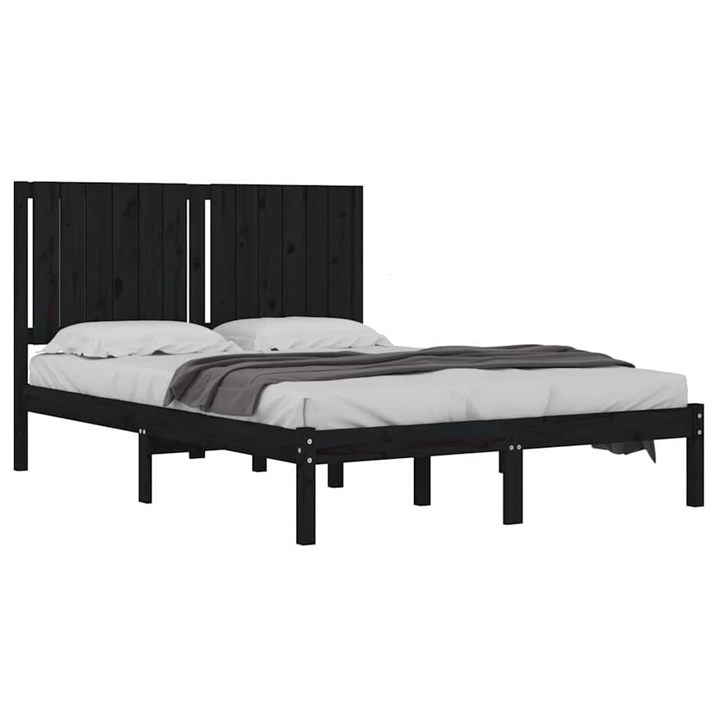 Okvir za krevet od masivne borovine crni 140 x 190 cm