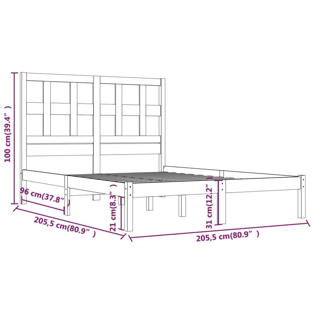 Okvir za krevet od masivne borovine sivi 200 x 200 cm