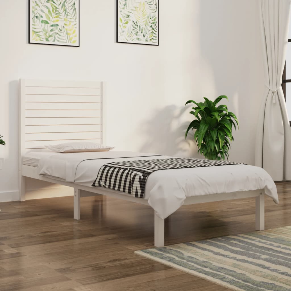 Okvir za krevet bijeli od masivnog drva 90 x 190 cm mali