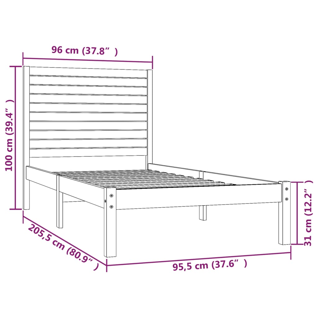 Okvir za krevet od masivnog drva 90 x 200 cm
