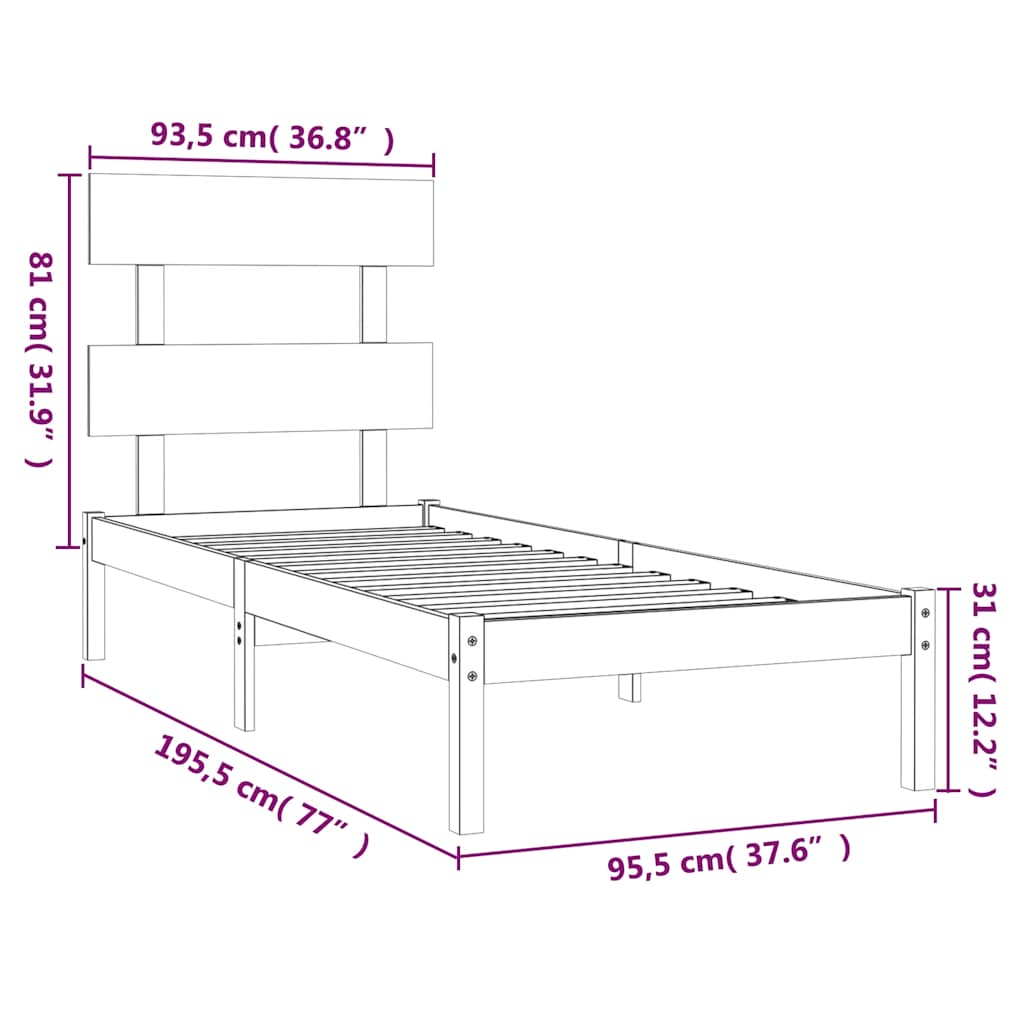 Okvir za krevet od masivnog drva 90 x 190 cm jednokrevetni