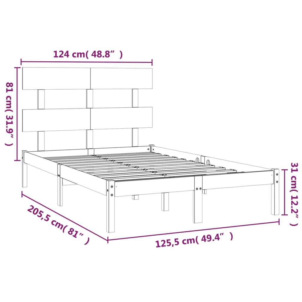 Okvir za krevet od masivne borovine bijeli 120 x 200 cm