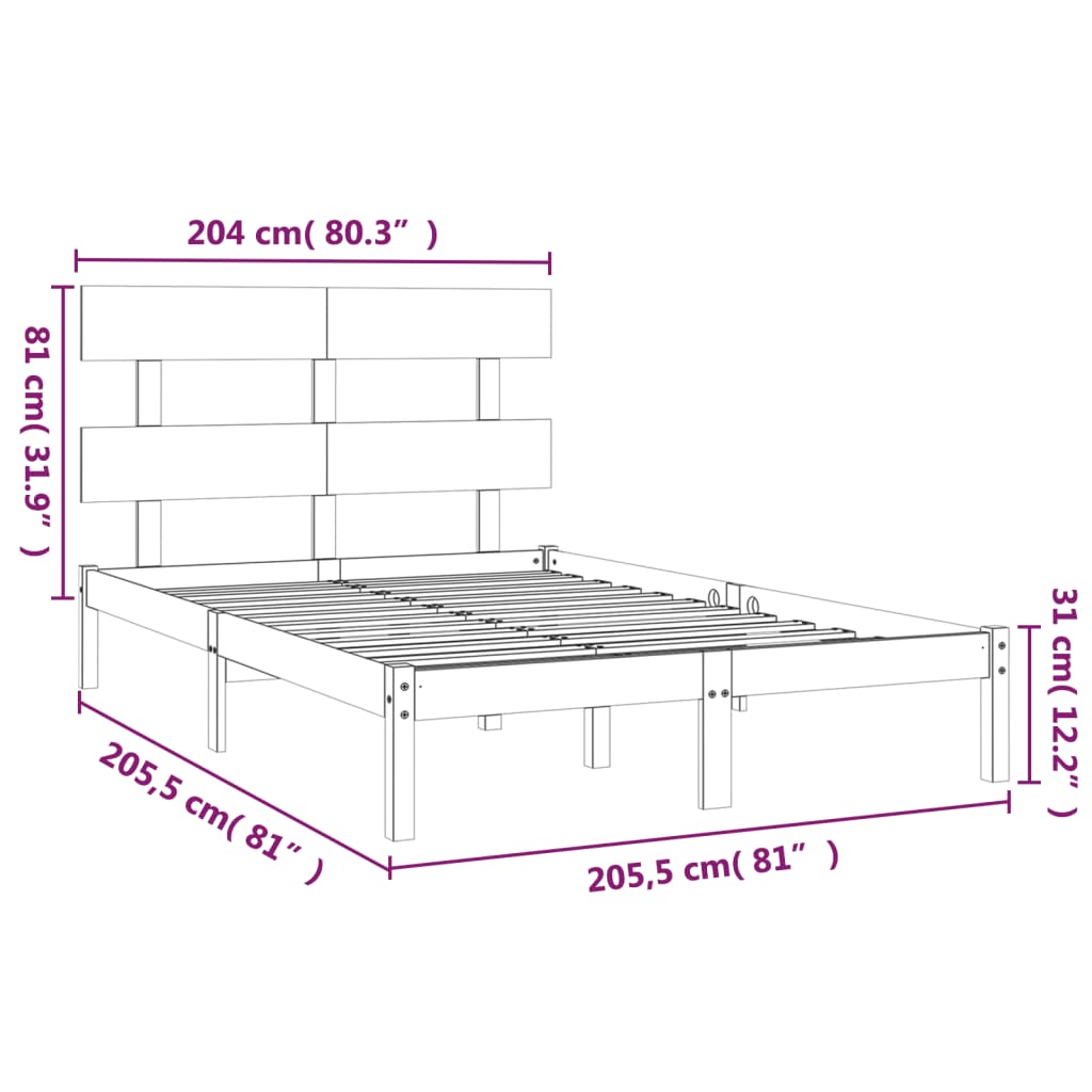 Okvir za krevet od masivnog drva 200 x 200 cm