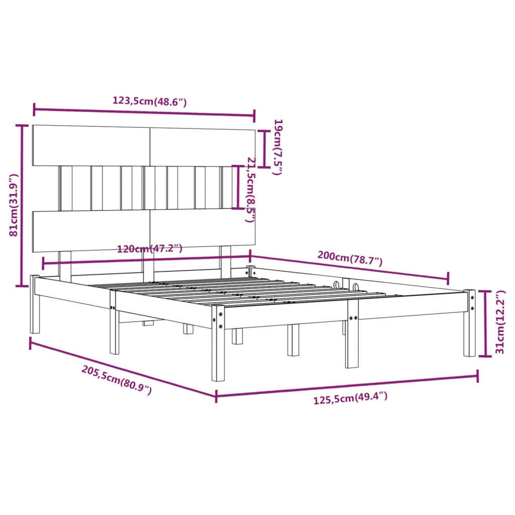 Okvir za krevet od masivnog drva 120 x 200 cm