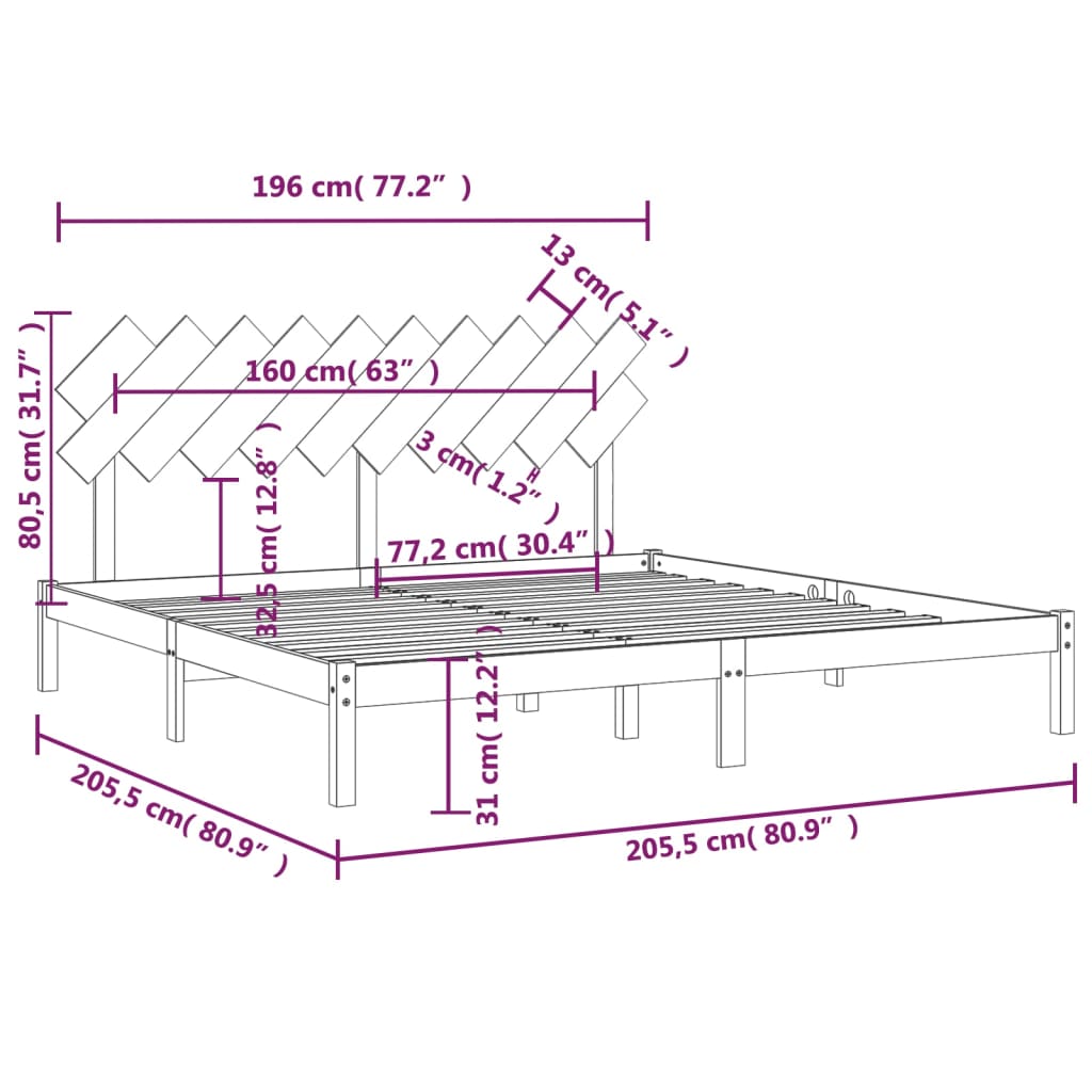 Okvir za krevet sivi 200 x 200 cm od masivne borovine