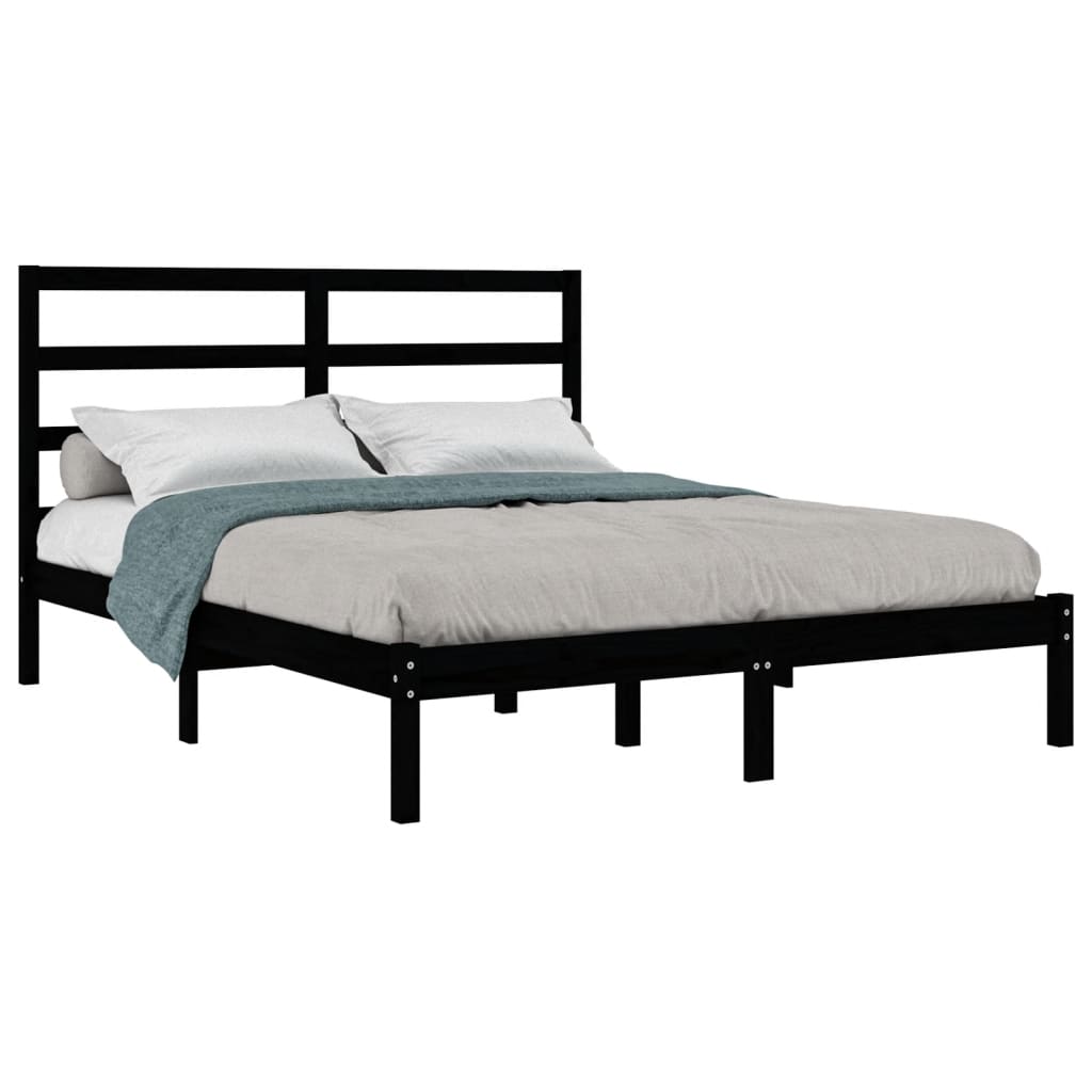 Okvir za krevet od masivne borovine crni 140 x 190 cm