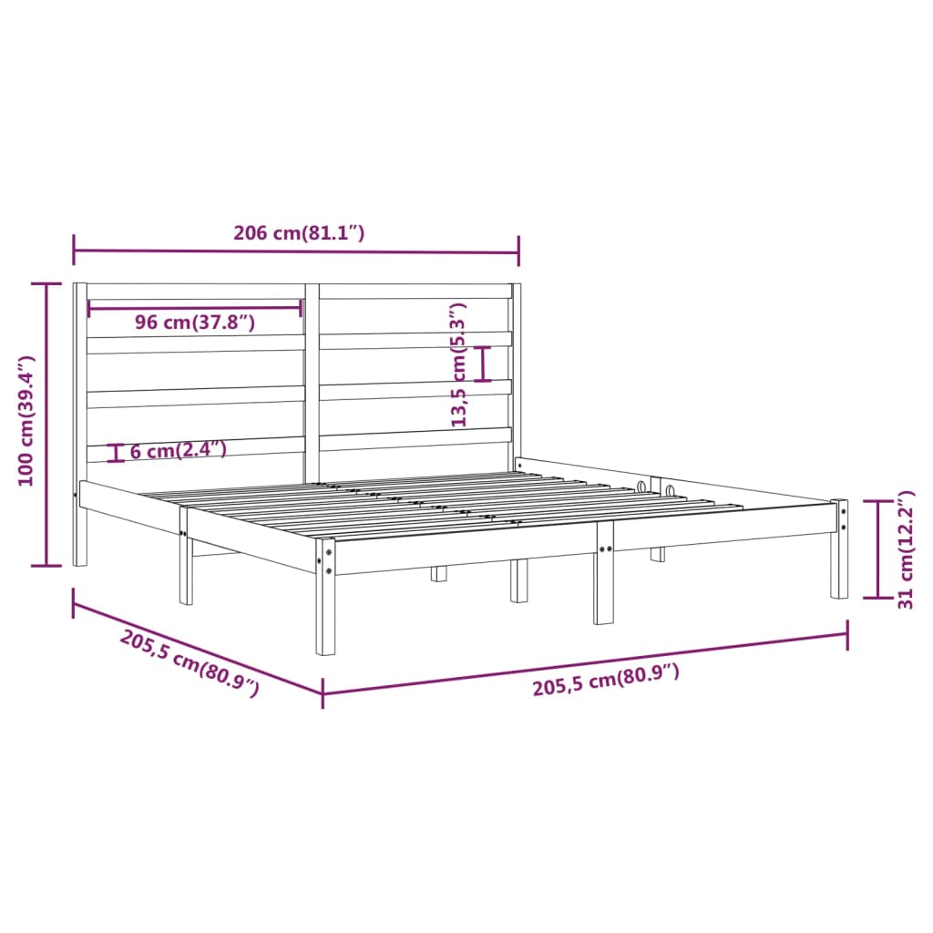 Okvir za krevet od masivne borovine sivi 200 x 200 cm