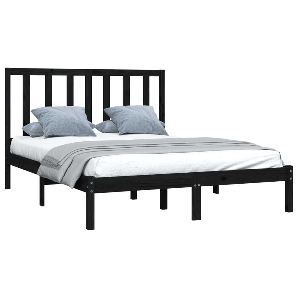 Okvir za krevet od masivne borovine crni 140 x 190 cm