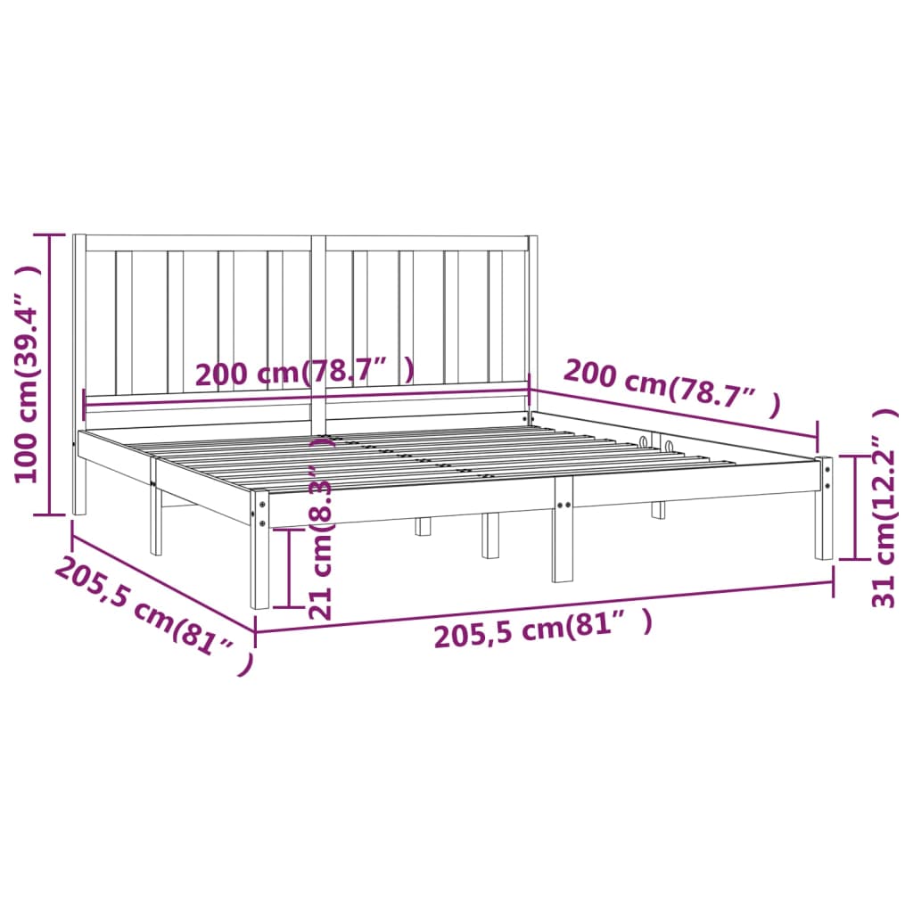 Okvir za krevet od masivne borovine boja meda 200 x 200 cm