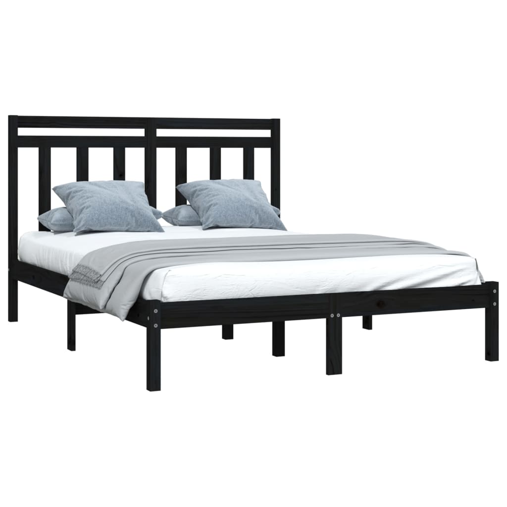 Okvir za krevet od masivnog drva crni 140 x 190 cm