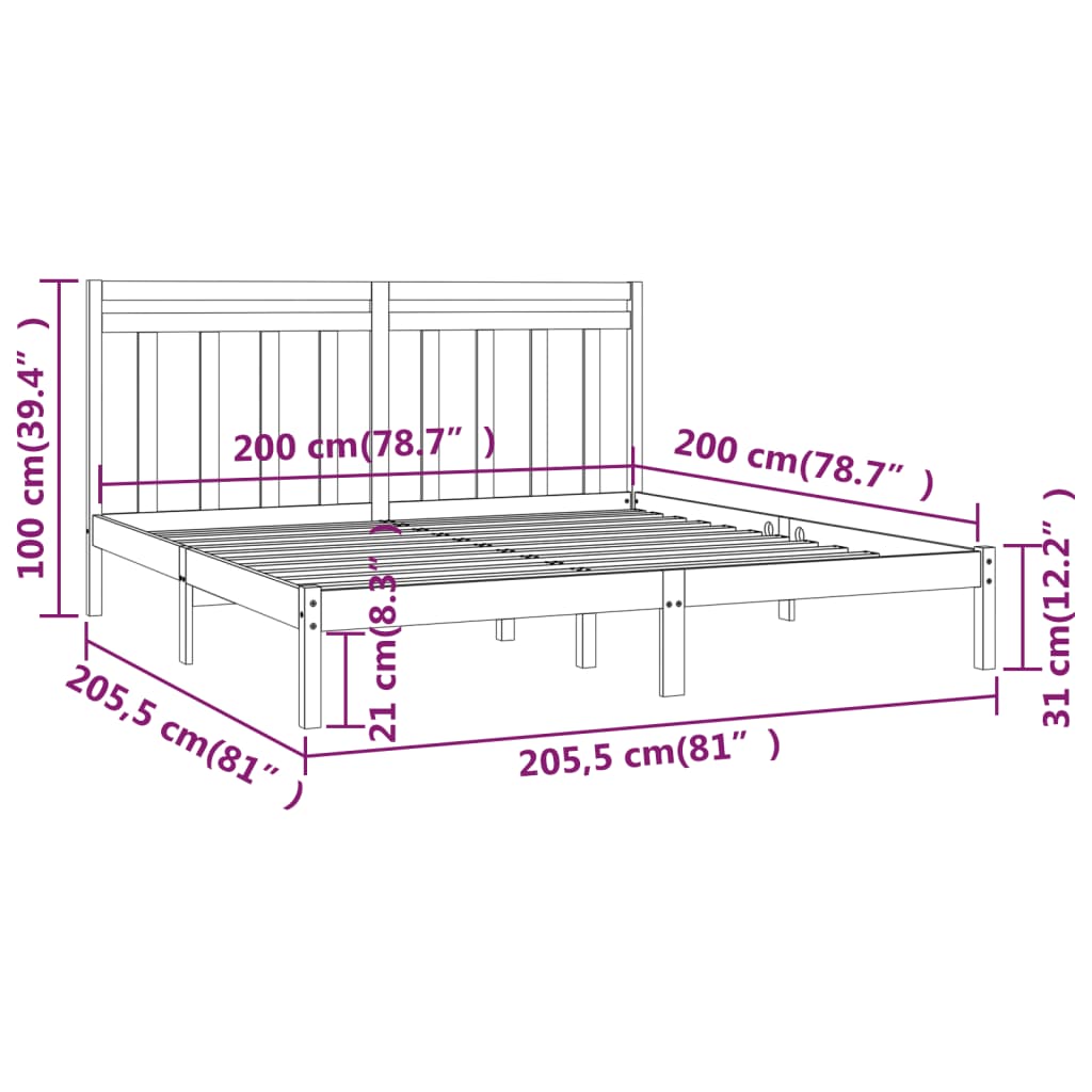 Okvir za krevet od masivne borovine crni 200 x 200 cm