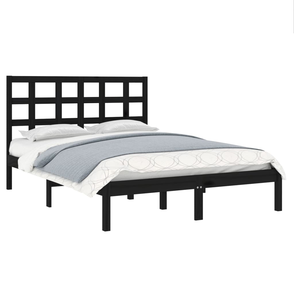 Okvir za krevet od masivnog drva crni 140 x 190 cm