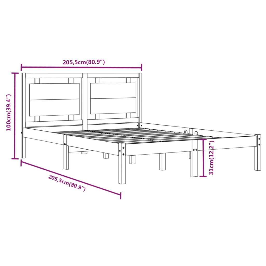 Okvir za krevet od masivne borovine sivi 200 x 200 cm