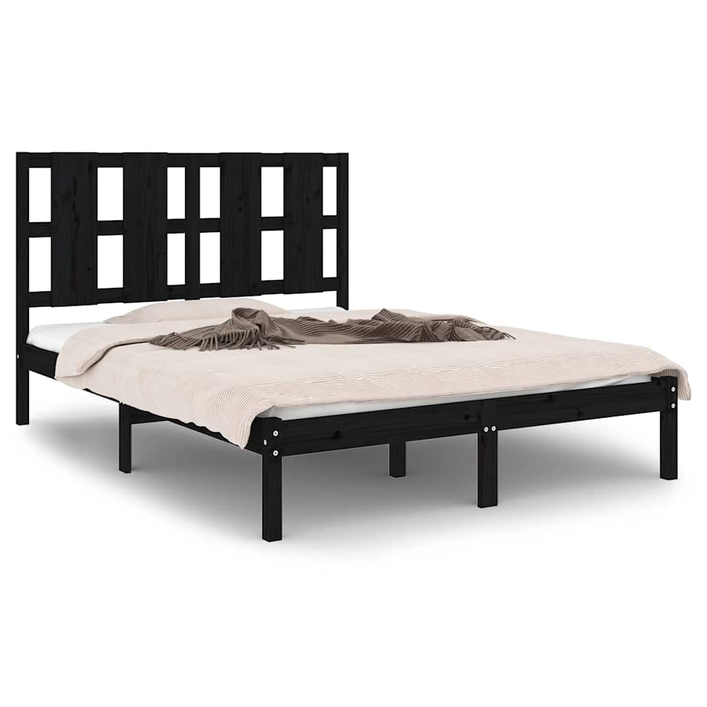 Okvir za krevet od masivne borovine crni 140 x 190 cm