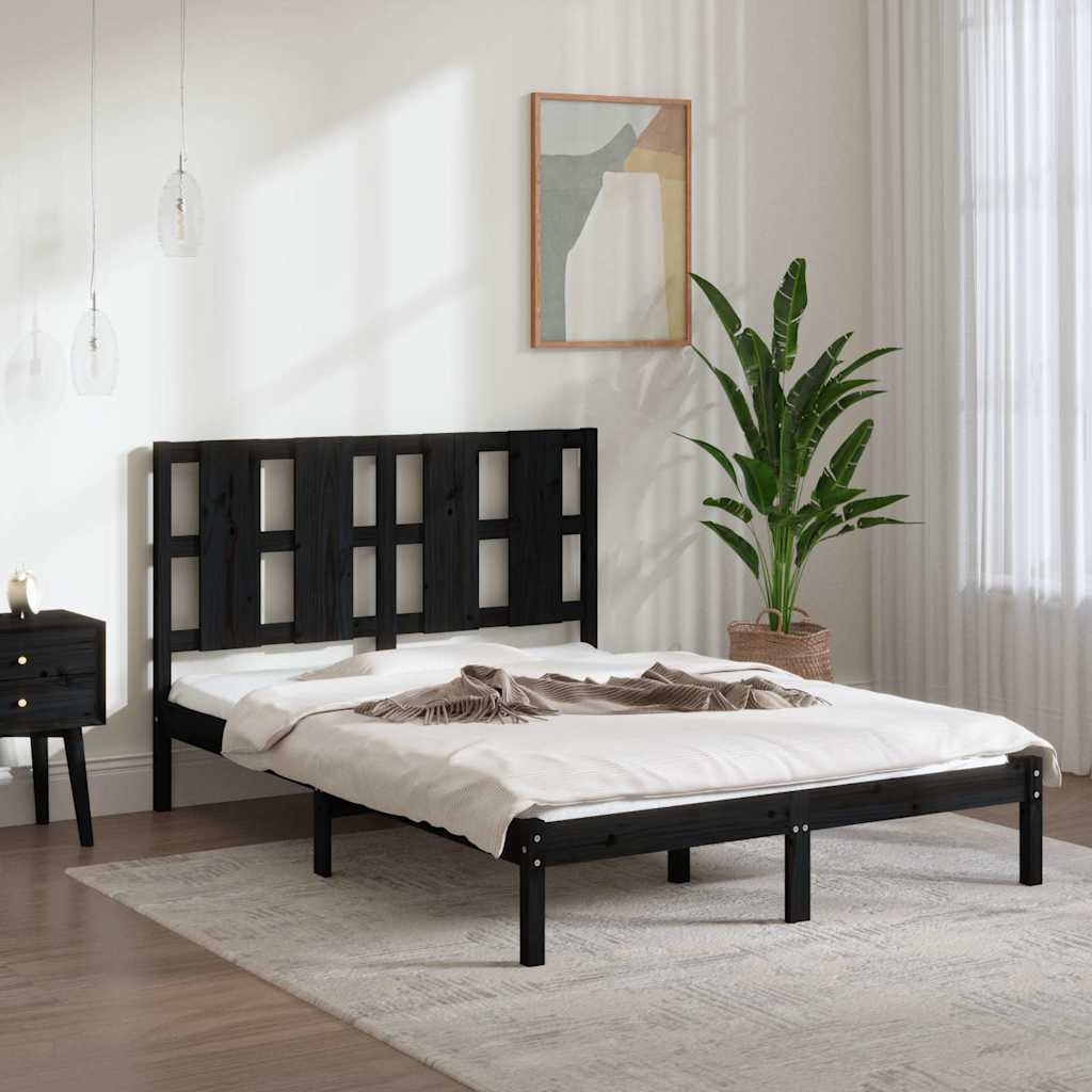 Okvir za krevet od masivne borovine crni 140 x 190 cm