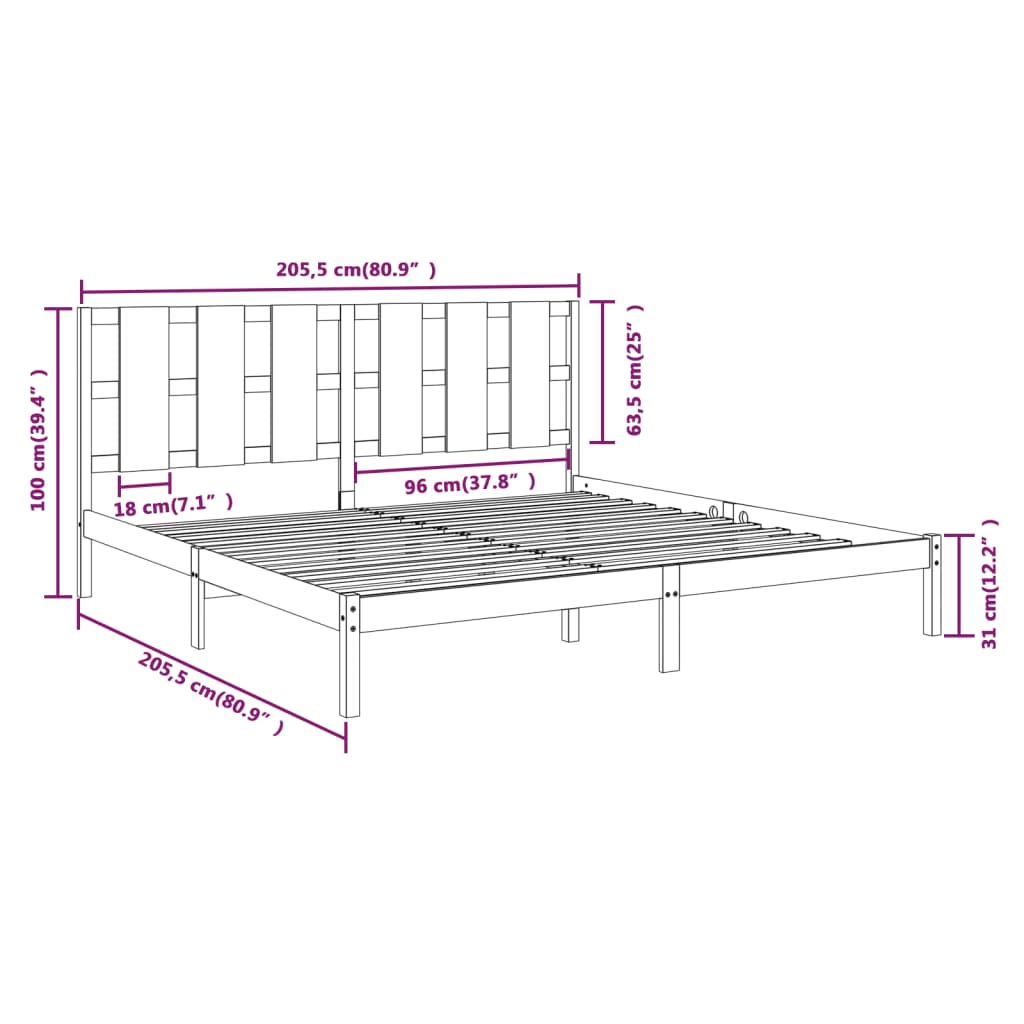 Okvir za krevet od masivne borovine crni 200 x 200 cm
