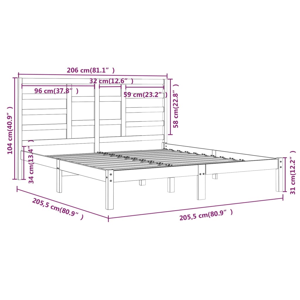 Okvir za krevet od masivne borovine crni 200 x 200 cm