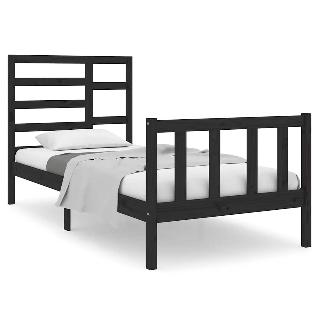 Okvir za krevet od masivnog drva crni 75 x 190 cm mali