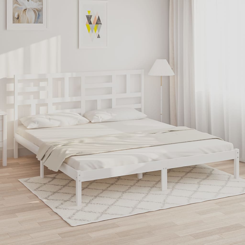 Okvir za krevet od masivnog drva bijeli 180 x 200 cm veliki