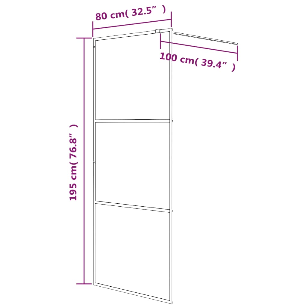 Pregrada za tuš crna 80 x 195 cm s napola mutnim staklom ESG