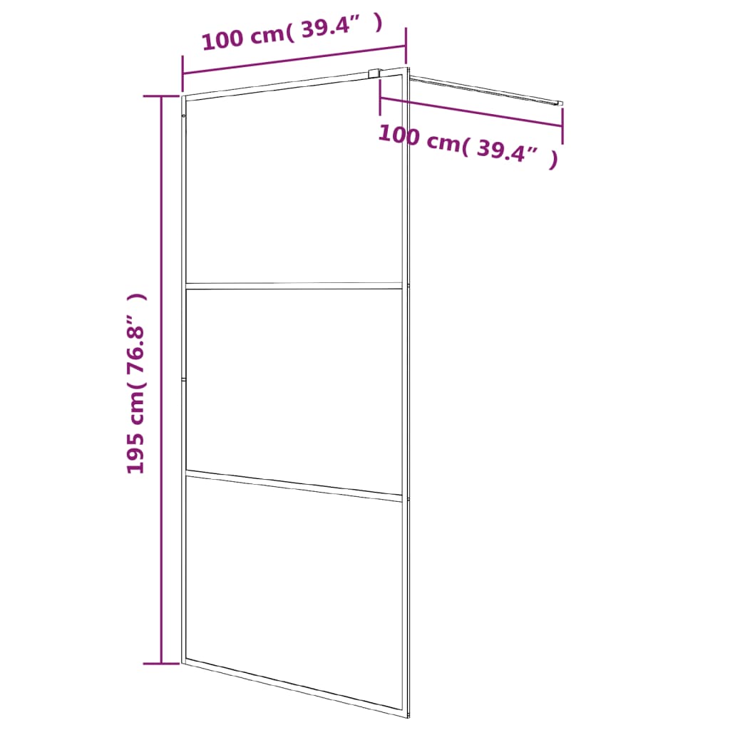 Pregrada za tuš crna 100 x 195 cm s napola mutnim staklom ESG