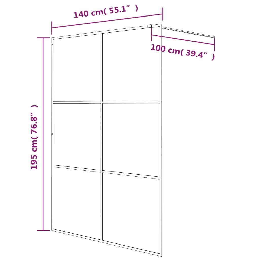 Pregrada za tuš crna 140 x 195 cm s napola mutnim staklom ESG
