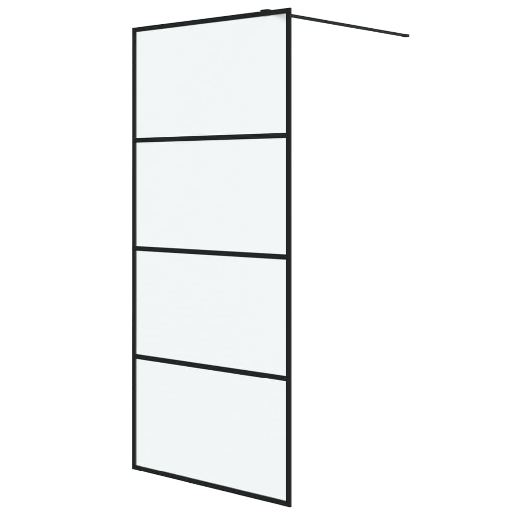 Pregrada za tuš crna 90 x 195 cm s mutnim staklom ESG