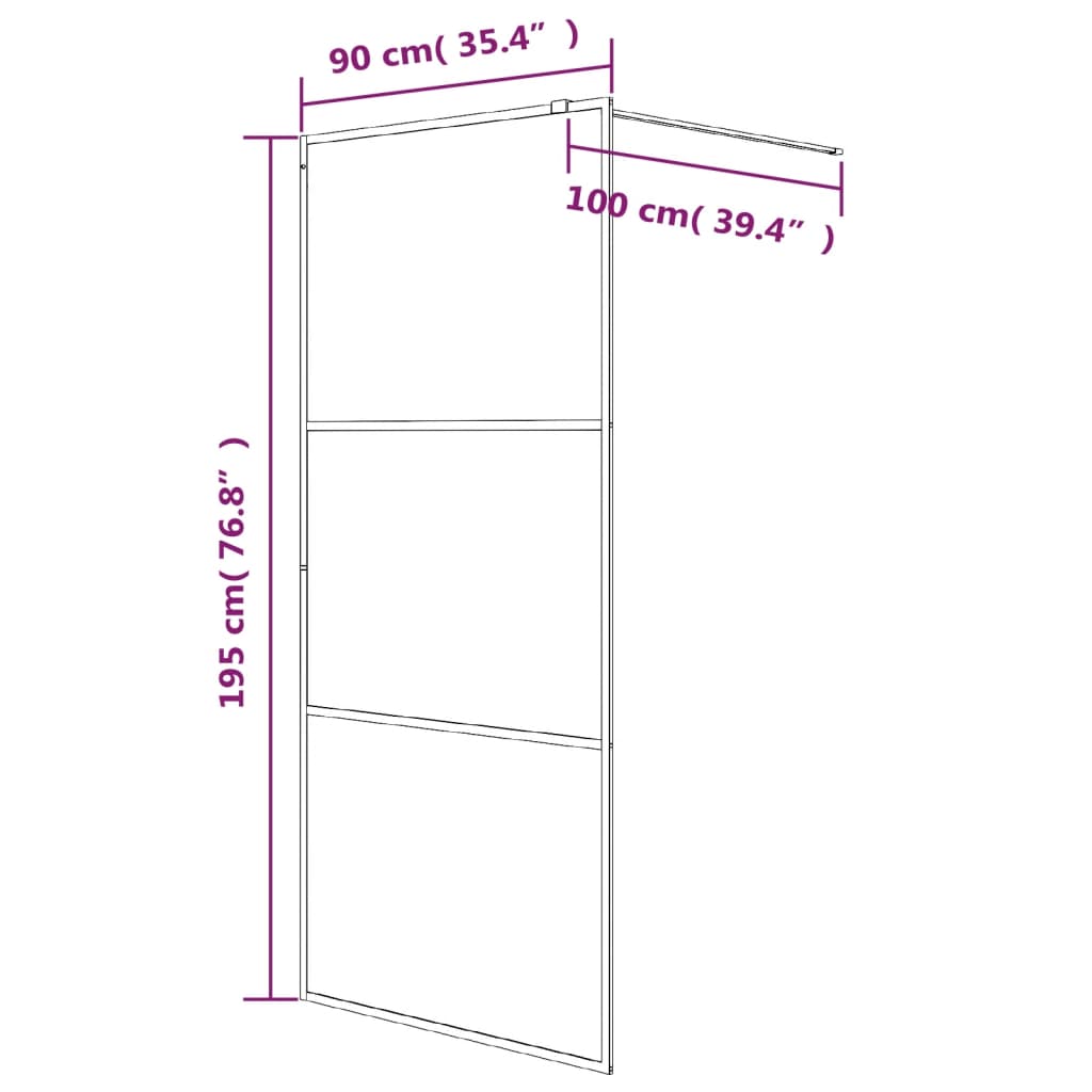 Pregrada za tuš crna 90 x 195 cm s prozirnim staklom ESG