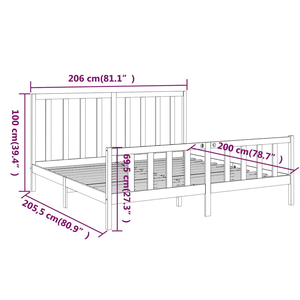 Okvir za krevet od masivne borovine sivi 200 x 200 cm