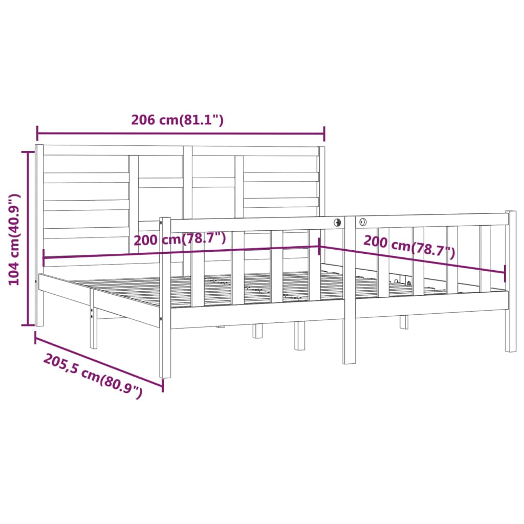 Okvir za krevet od masivne borovine sivi 200 x 200 cm