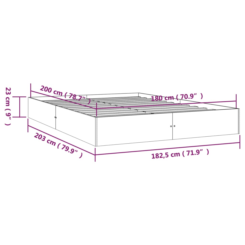 Okvir za krevet od masivnog drva bijeli 180 x 200 cm veliki