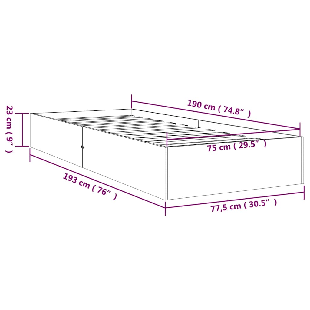 Okvir za krevet od masivnog drva 75 x 190 cm jednokrevetni