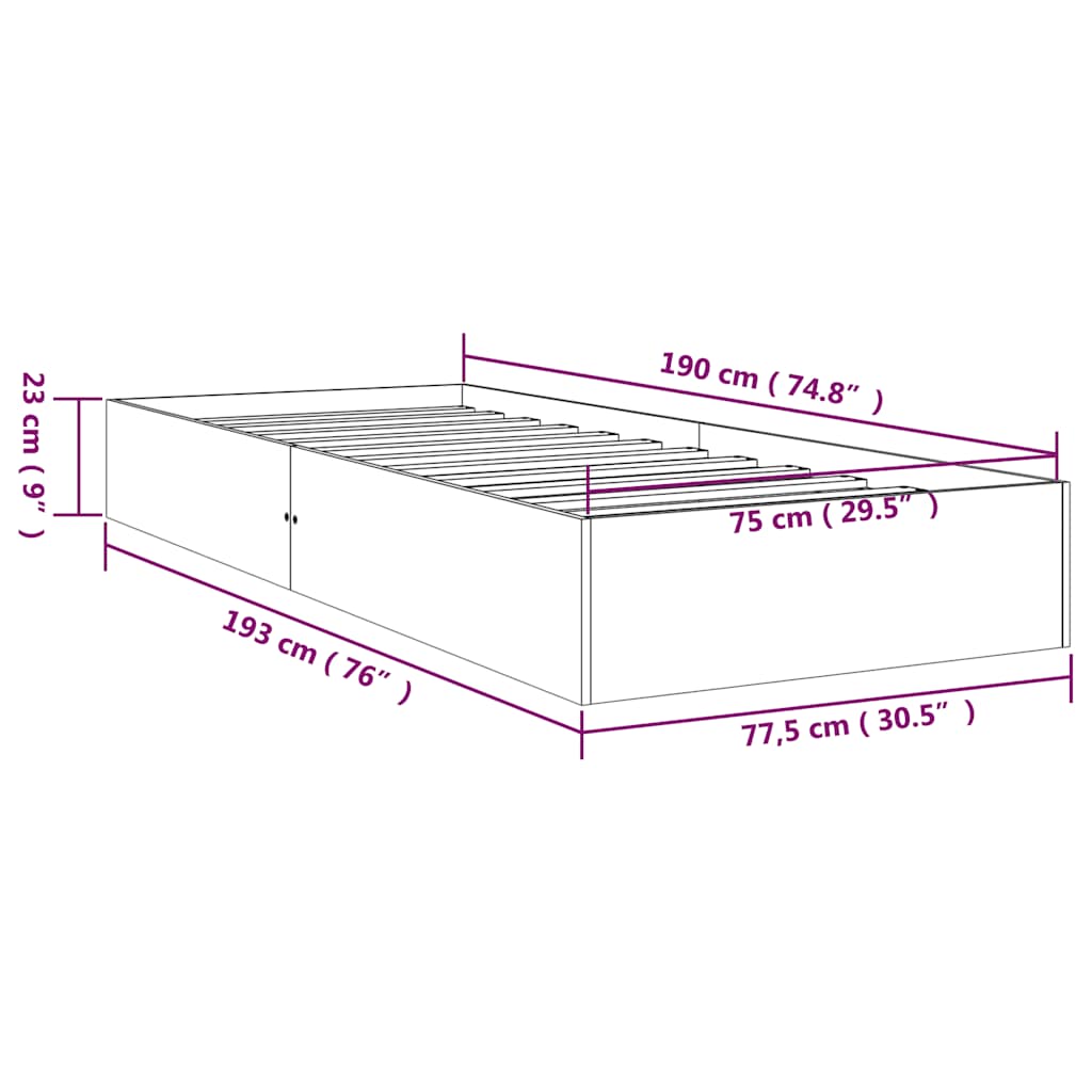 Okvir za krevet od masivnog drva boja meda 75x190 cm mali