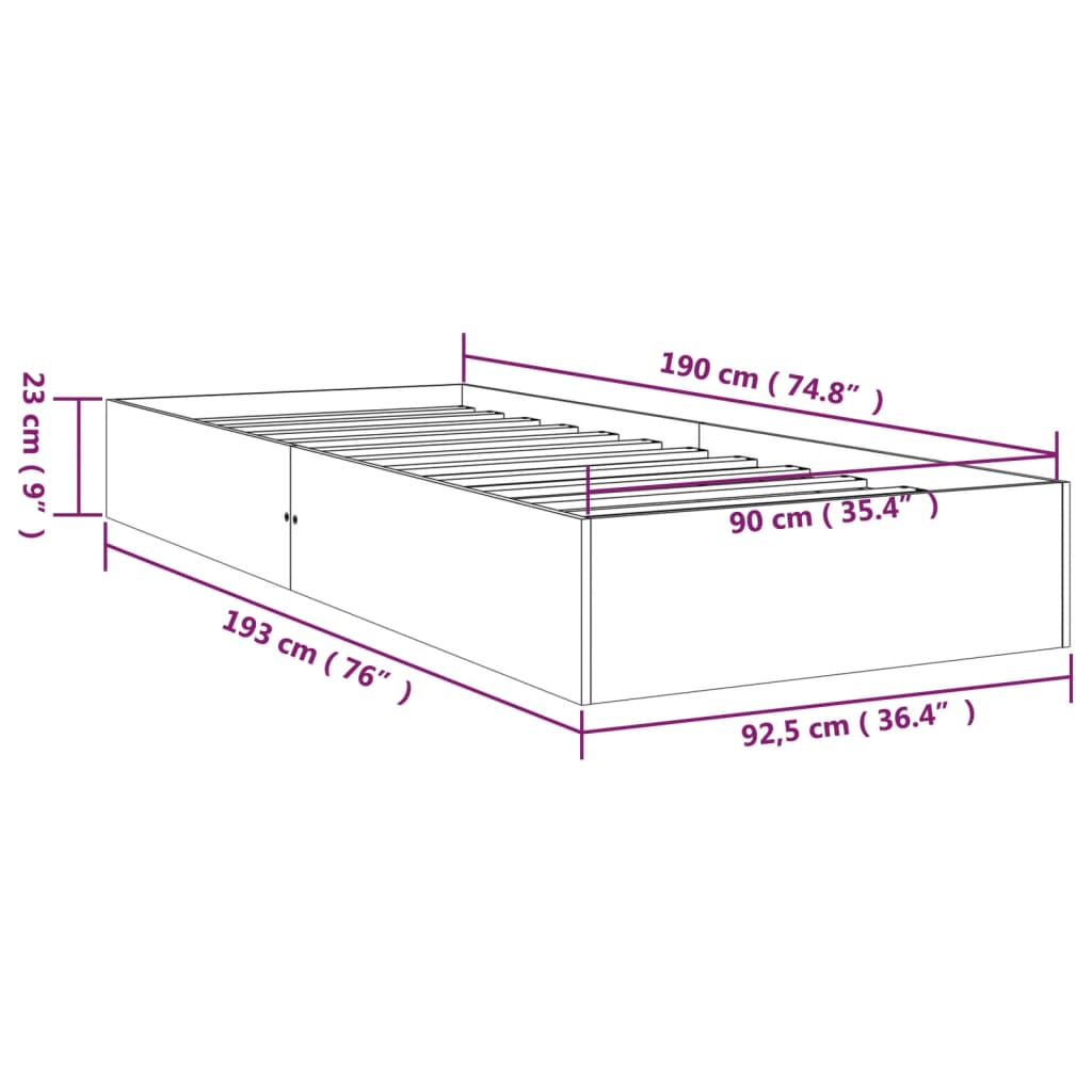 Okvir za krevet od masivnog drva 90 x 190 cm jednokrevetni