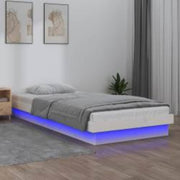 LED okvir za krevet bijeli 90 x 200 cm od masivnog drva