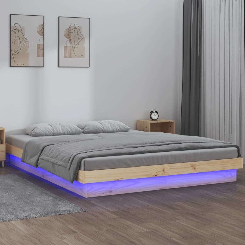 LED okvir za krevet 200 x 200 cm od masivnog drva