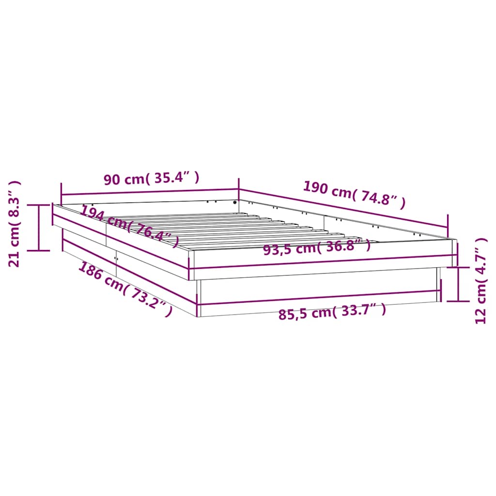 LED okvir kreveta 90 x 190 cm mali od masivnog drva