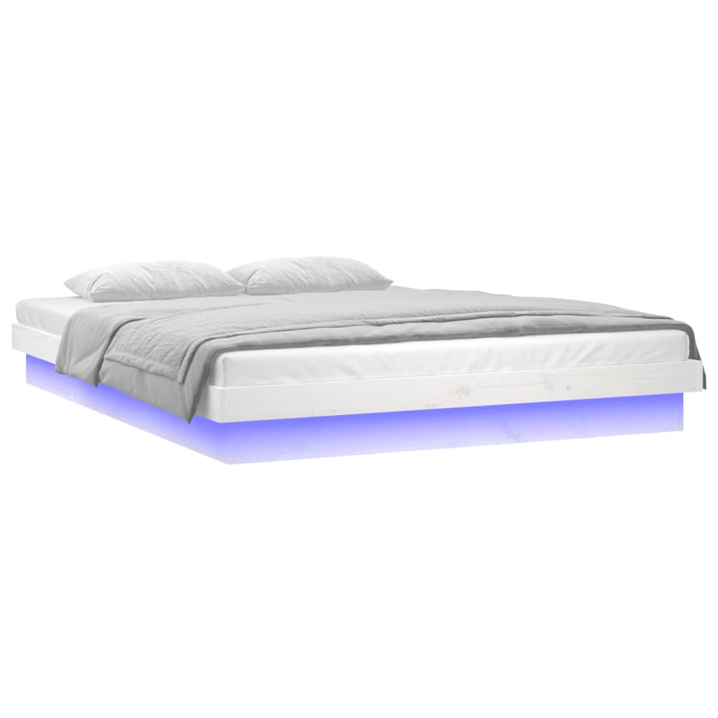 LED okvir kreveta bijeli 135 x 190 cm bračni od masivnog drva