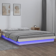 LED okvir kreveta bijeli 135 x 190 cm bračni od masivnog drva
